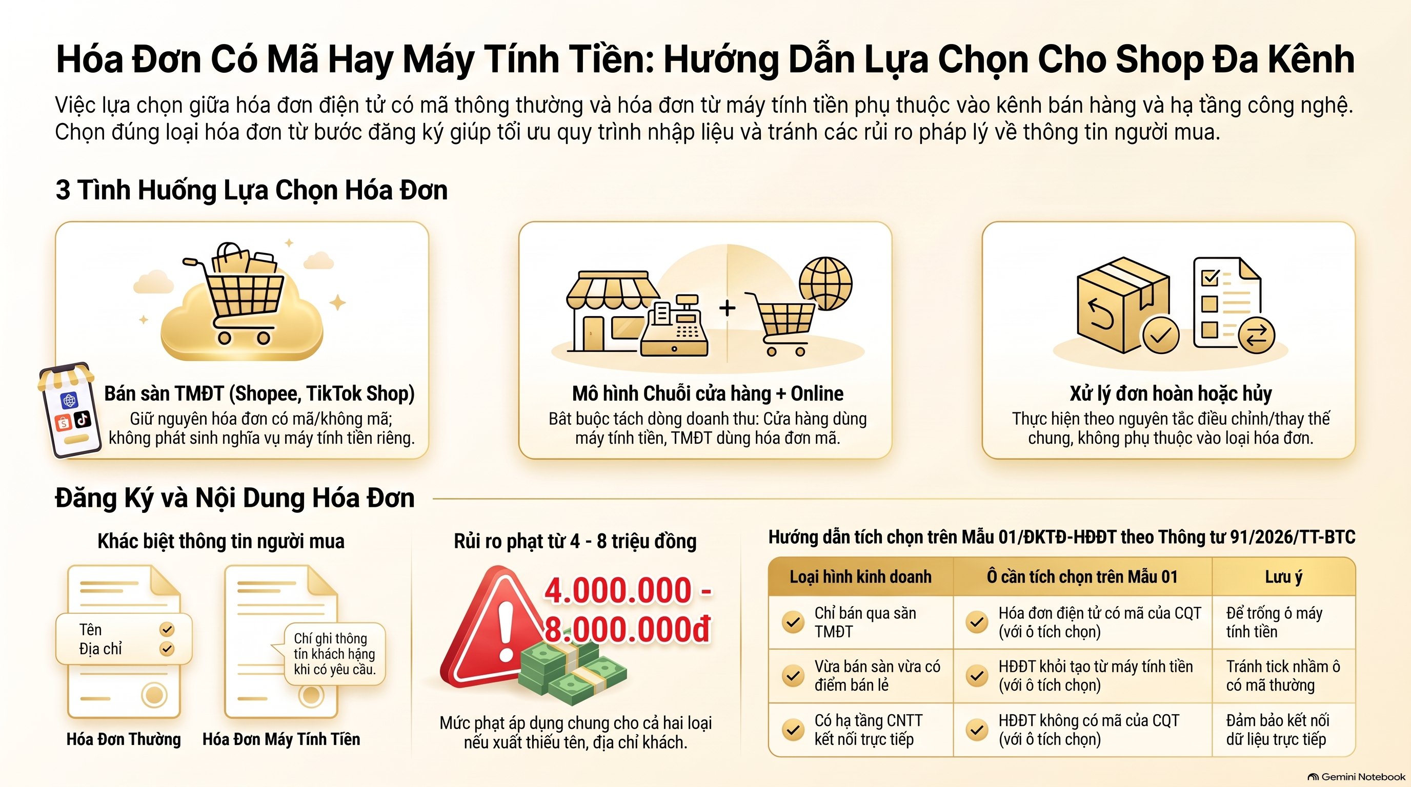 Hóa Đơn Có Mã Hay Máy Tính Tiền: Chọn Đúng Cho Shop Bán Sàn TMĐT Mới Nhất 2026