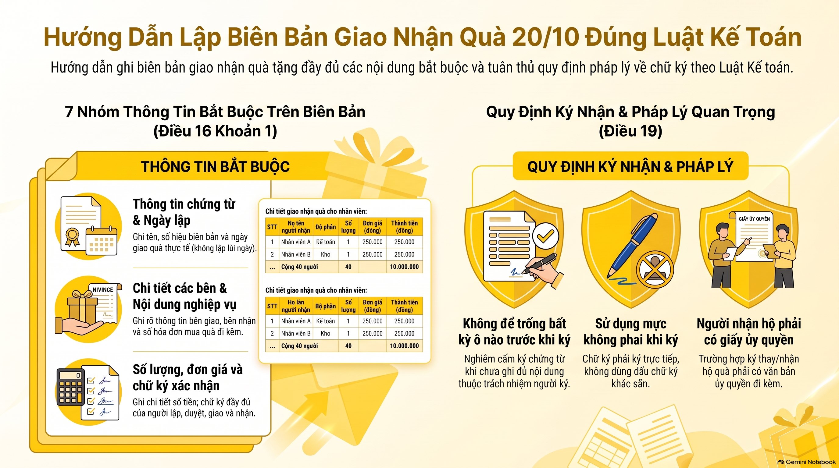 Quà 20/10 có được tính chi phí TNDN không? - biên bản giao nhận quà
