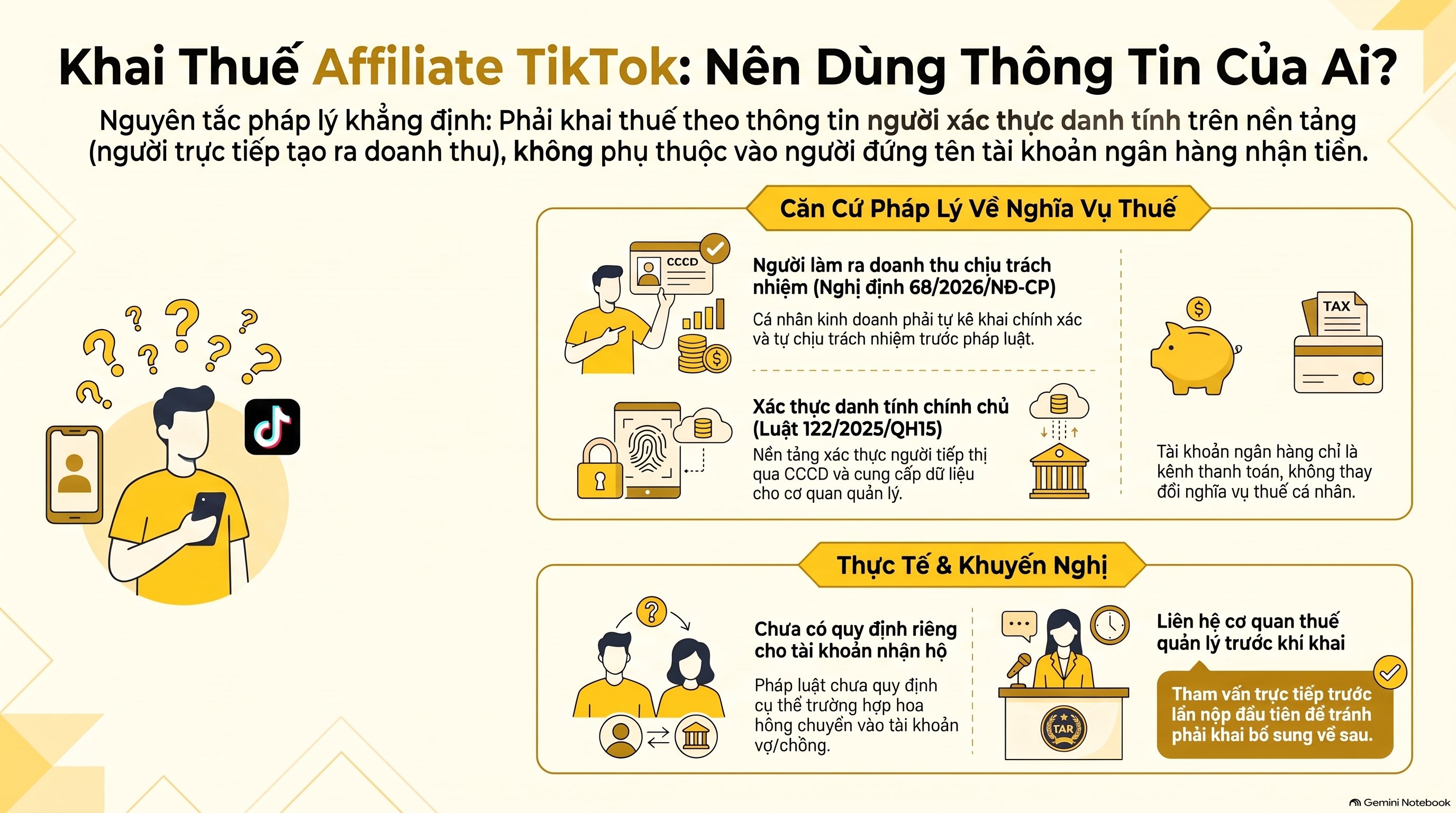Khai thuế affiliate TikTok khi hoa hồng về tài khoản chồng: 4 bước mới nhất 2026