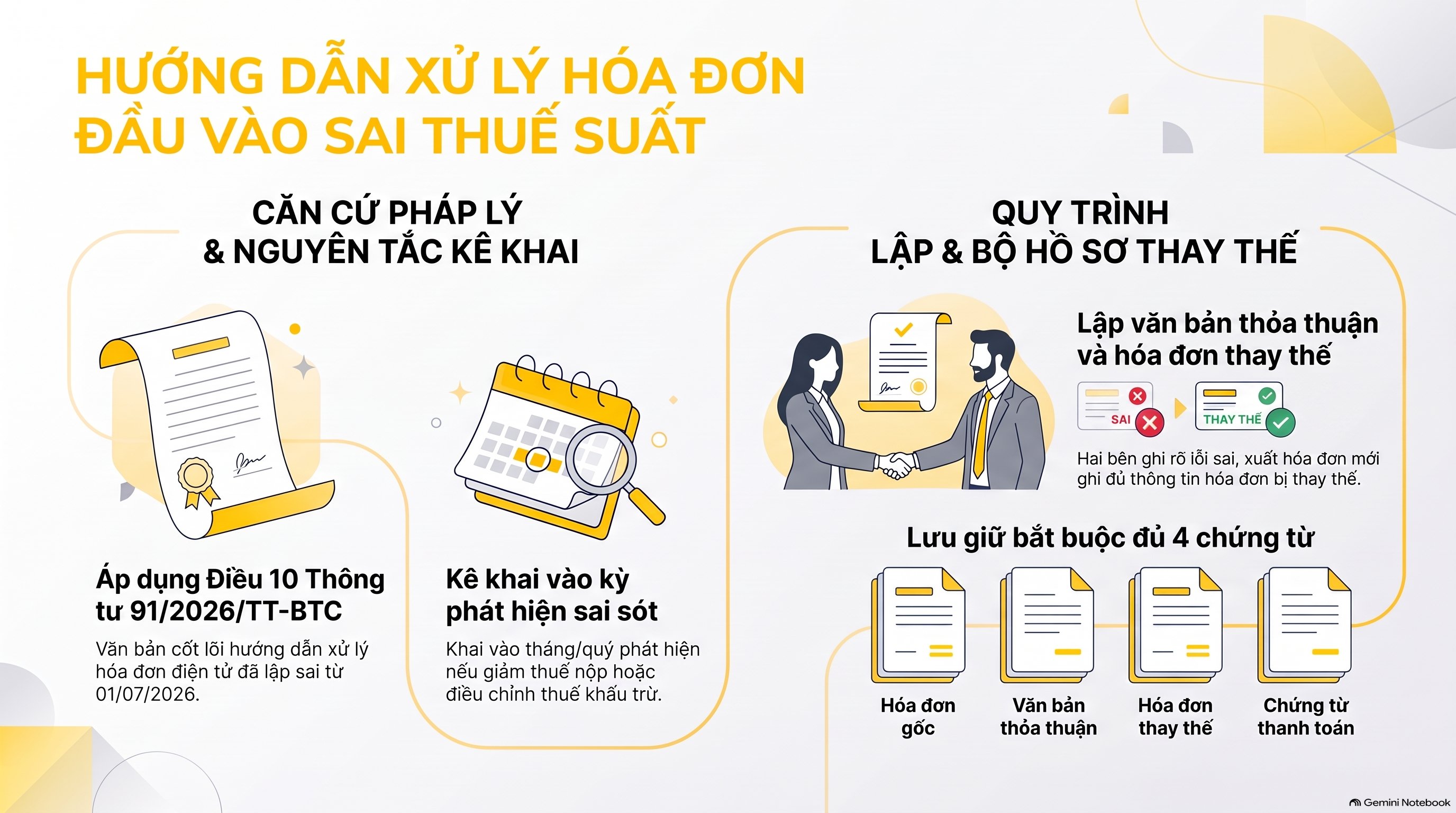 Hóa đơn đầu vào sai thuế suất xử lý thế nào, hạch toán thế nào mới nhất 2026