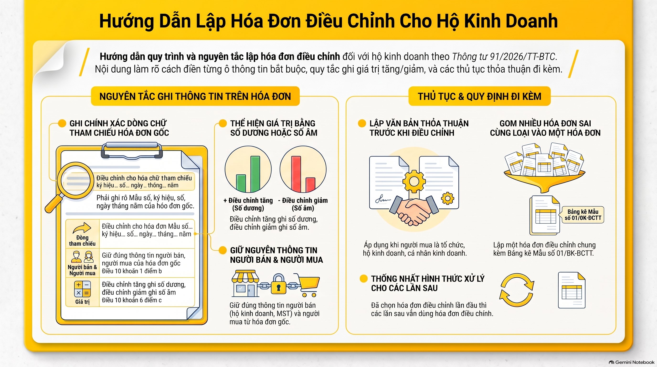 Hóa đơn điều chỉnh ghi thế nào khi hộ kinh doanh chuyển thành công ty? 5 trường hợp mới nhất 2026