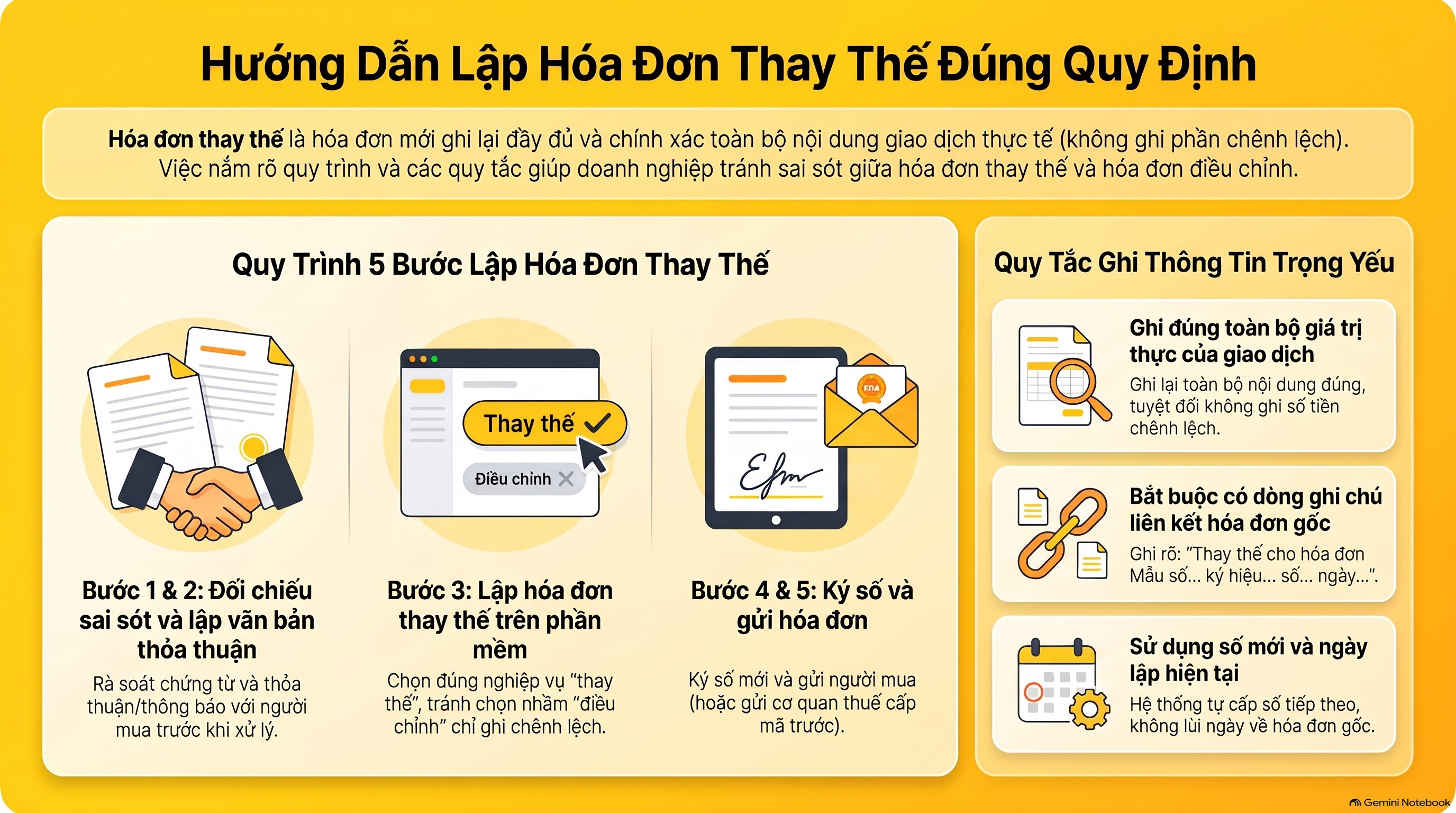 Hóa đơn thay thế ghi thế nào, hạch toán thế nào? 6 trường hợp mới nhất 2026