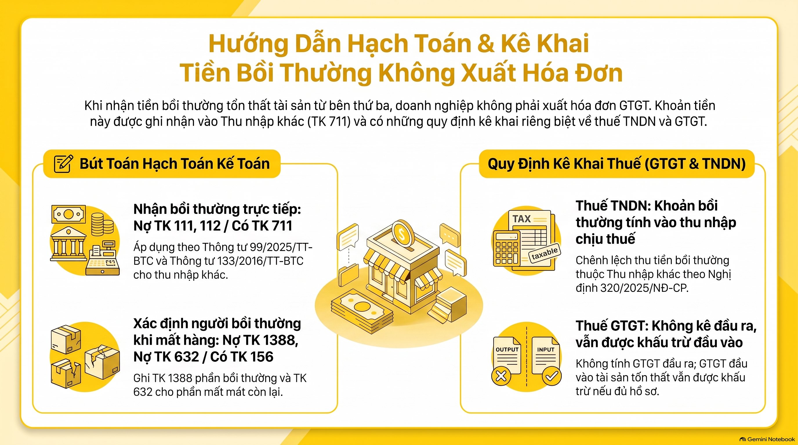 Tiền bồi thường có phải xuất hóa đơn không, hạch toán thế nào? 3 căn cứ mới nhất 2026