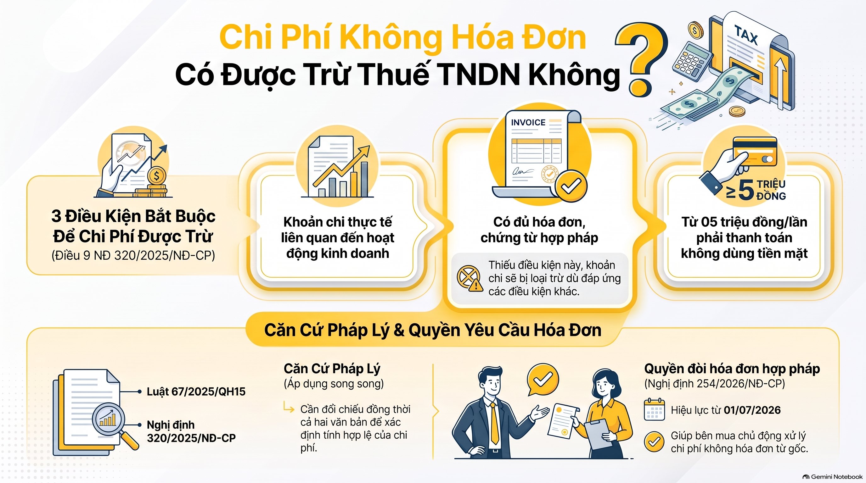 Chi phí không có hóa đơn có được trừ thuế TNDN không: ghi sổ và hạch toán thế nào mới nhất 2026