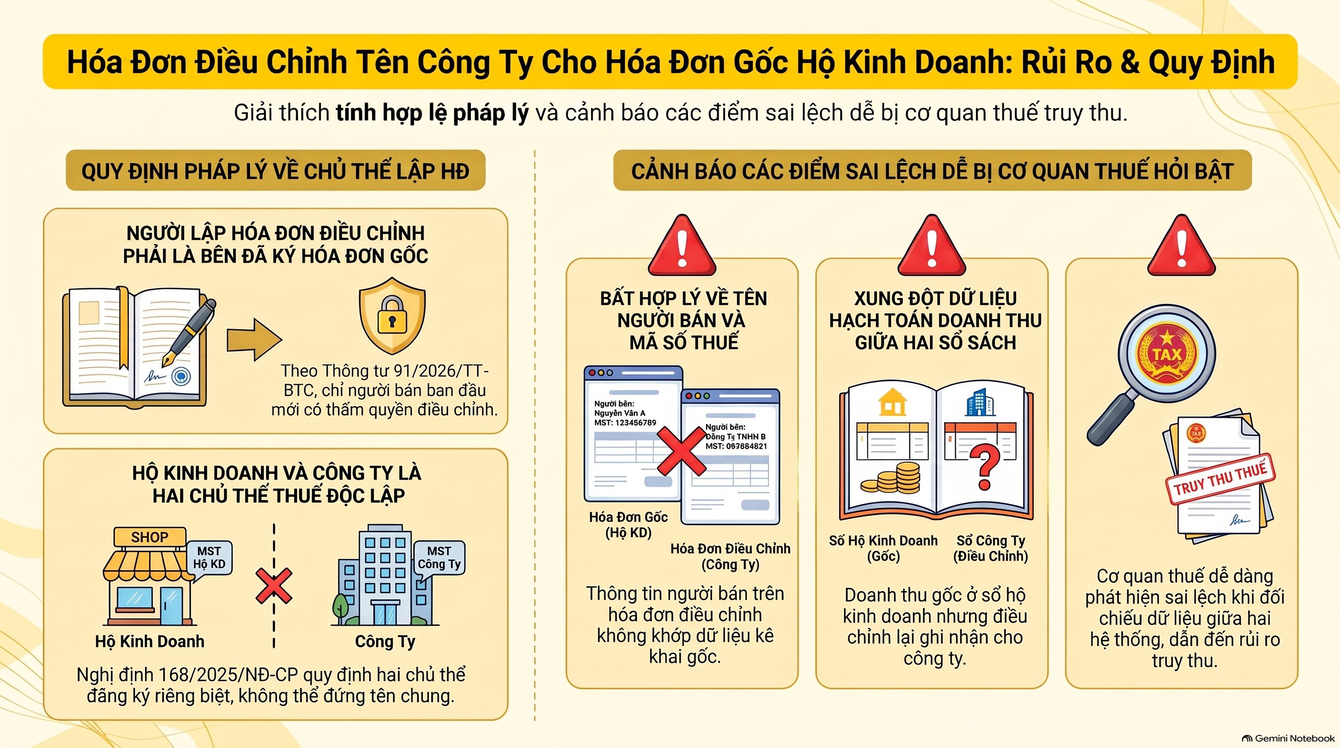 Hóa đơn điều chỉnh ghi thế nào khi hộ kinh doanh chuyển thành công ty? 5 trường hợp mới nhất 2026