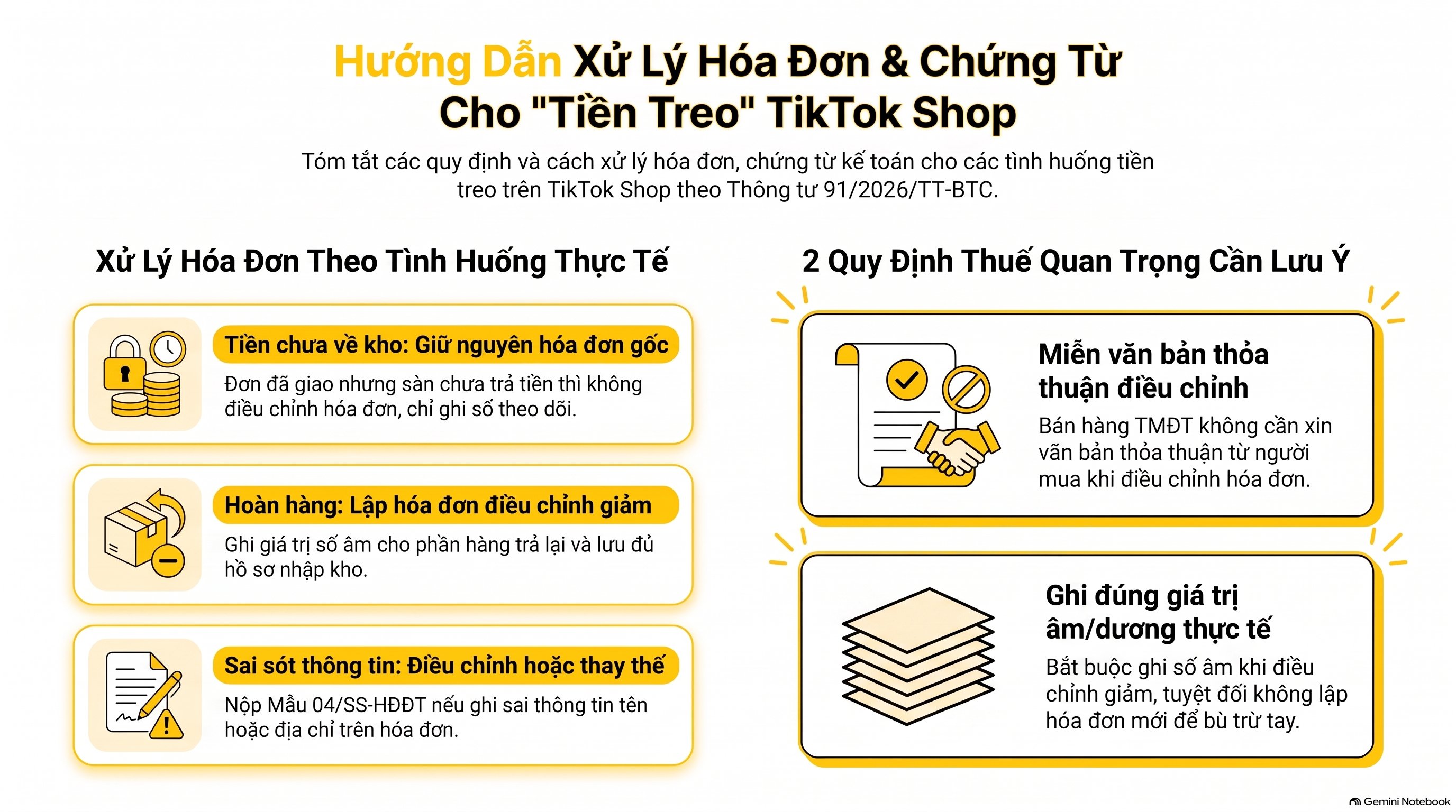 Ghi hóa đơn và chứng từ khi tiền treo TikTok Shop bị điều chỉnh thế nào?