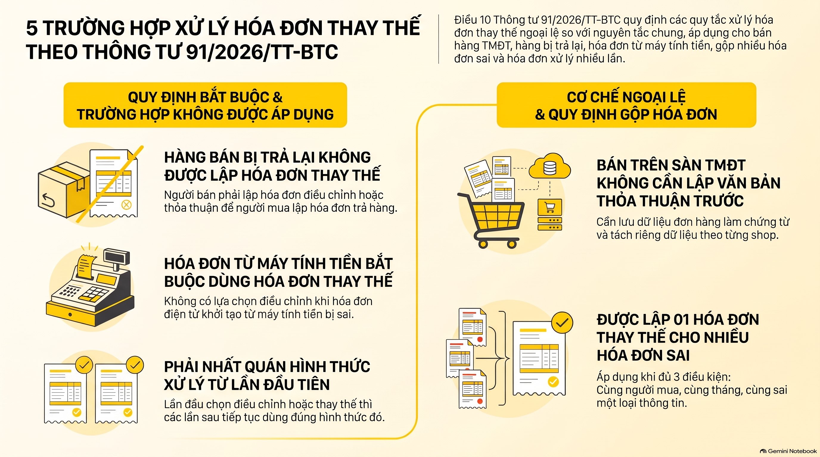 Hóa đơn thay thế ghi thế nào, hạch toán thế nào? 6 trường hợp mới nhất 2026