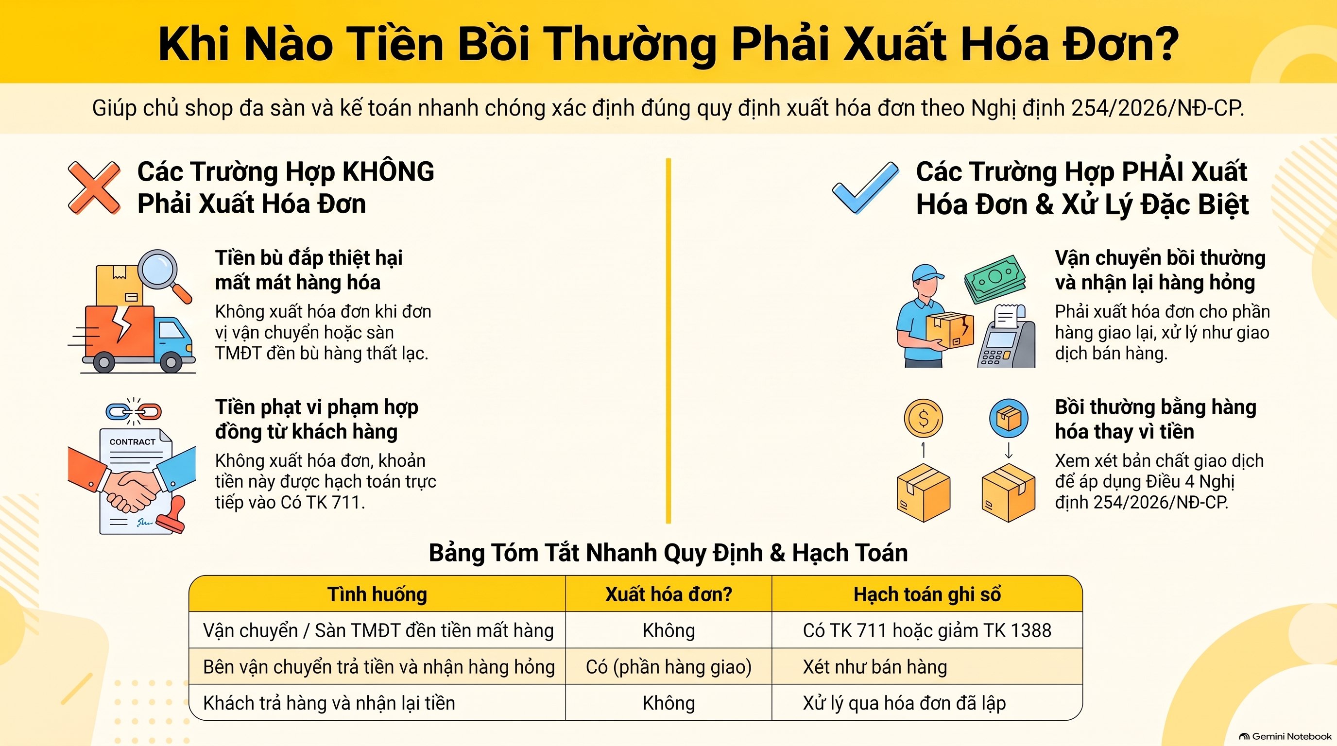 Tiền bồi thường có phải xuất hóa đơn không, hạch toán thế nào? 3 căn cứ mới nhất 2026