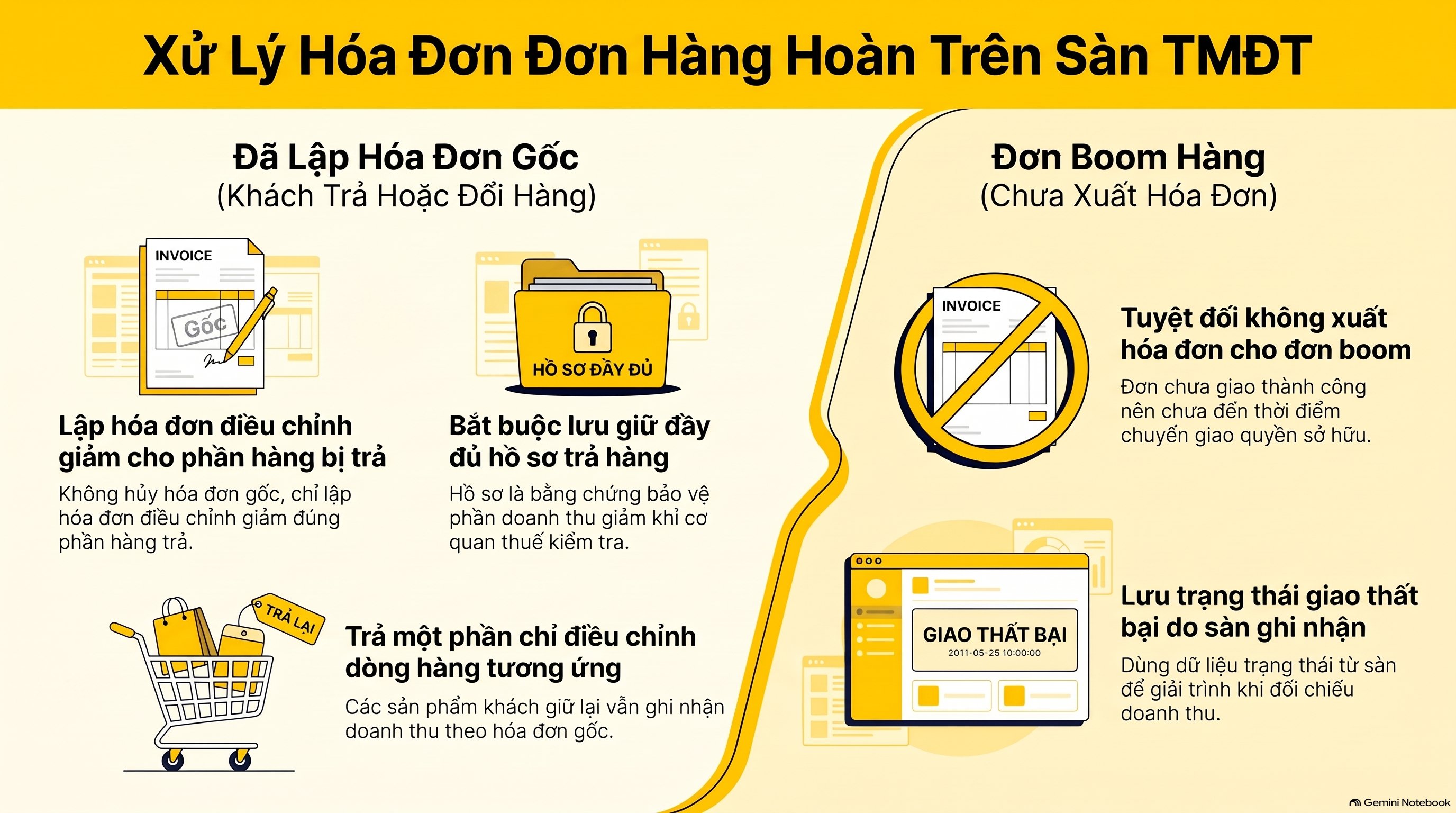 Xử lý hóa đơn đơn hàng hoàn trên sàn TMĐT ghi thế nào? 5 bước mới nhất 2026