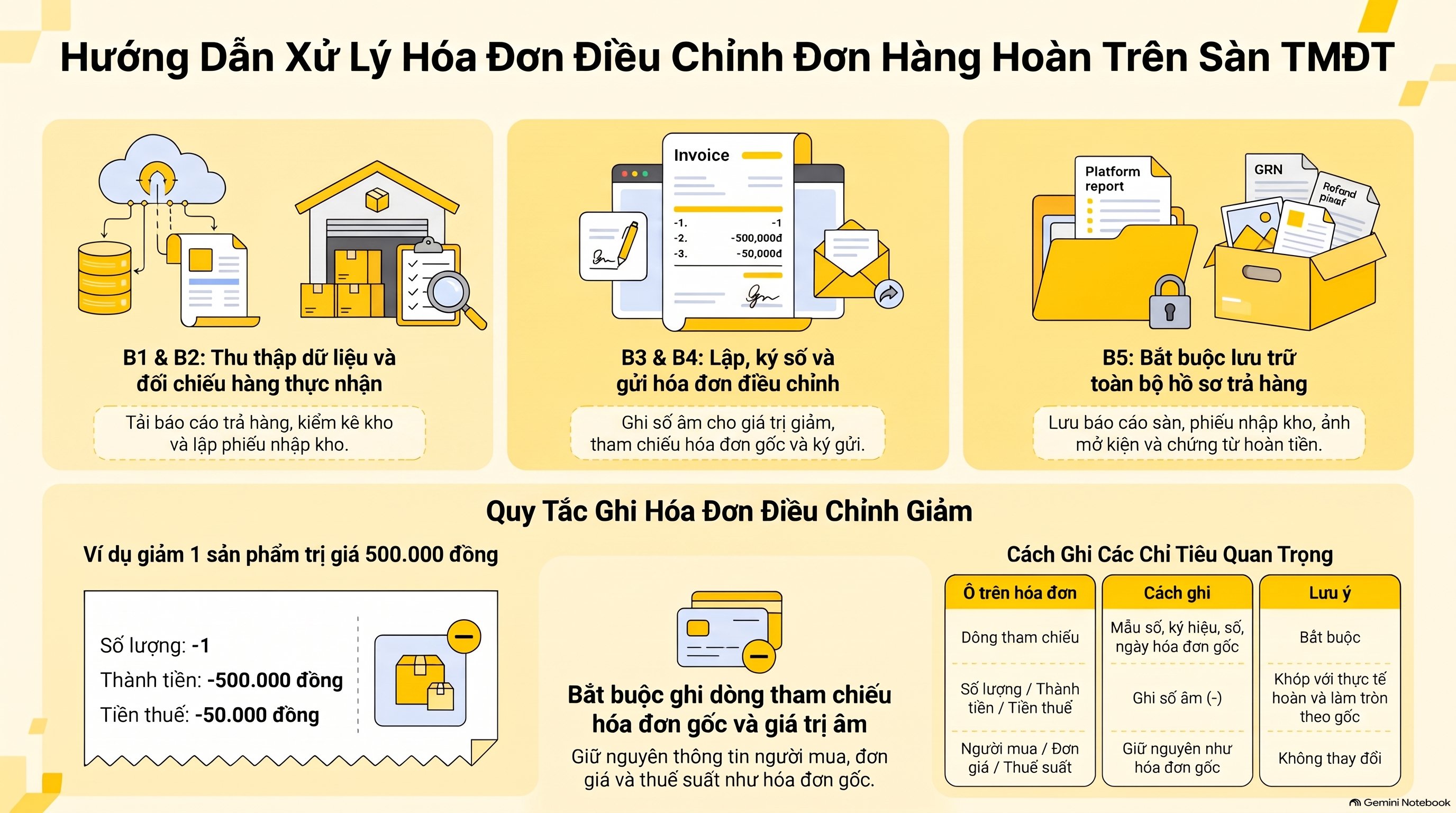 Xử lý hóa đơn đơn hàng hoàn trên sàn TMĐT ghi thế nào? 5 bước mới nhất 2026