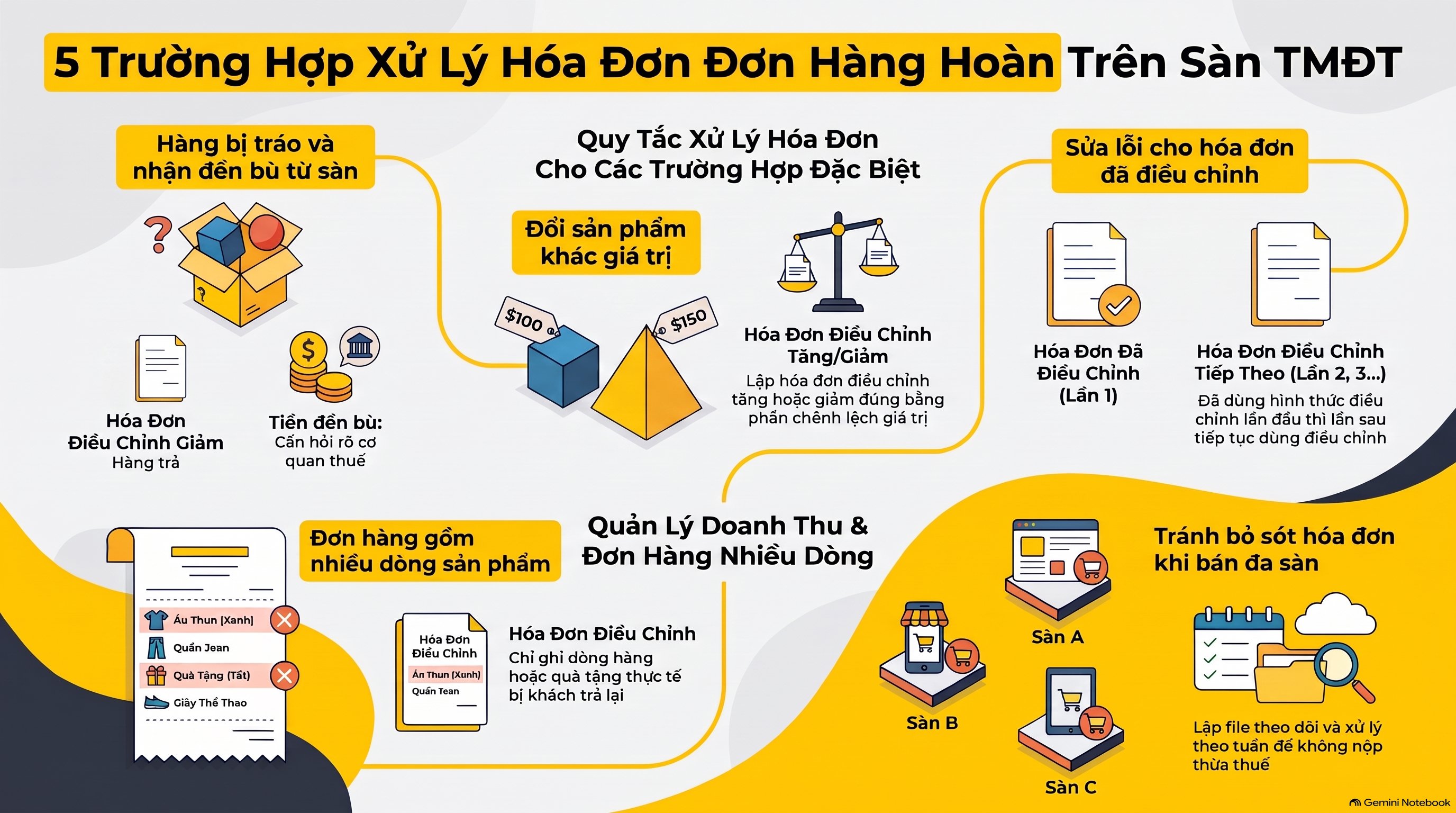 Xử lý hóa đơn đơn hàng hoàn trên sàn TMĐT ghi thế nào? 5 bước mới nhất 2026